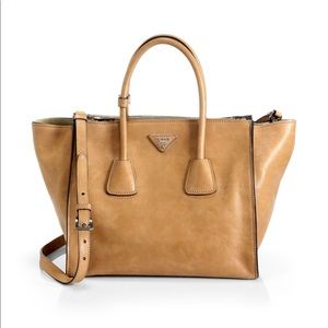 PRADA Twin Pocket Tote in Natural Calf Leather